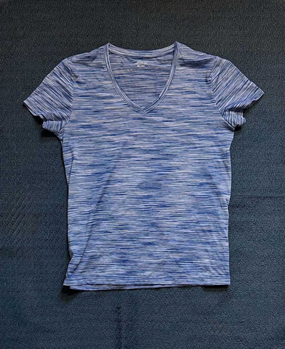 BCG Women's Short Sleeve Performance V-Neck Athletic T-Shirt - Blue Space-Dye